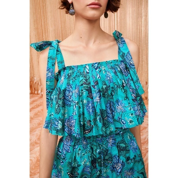 NWT Ulla Johnson Ruffle Sleeveless Pleated Ivy Floral Tank Top